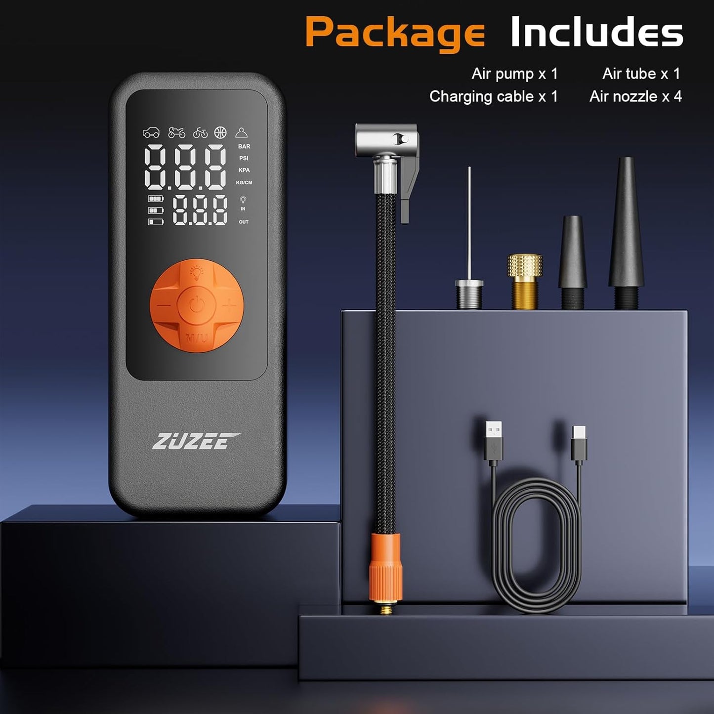 Tire Inflator Portable Air Compressor, 4X Faster Inflation & High-Capacity Battery, Tire Pump with Digital Pressure Gauge & LED Light, 150PSI Air Pump for Car Tires, Motorcycle, Bike, Ball, etc