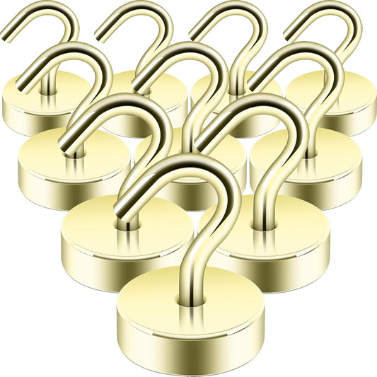 Neosmuk Magnetic Hooks, Cruise Ship Essentials, 40lb+ Heavy Duty Magnetic Hooks for Cruise Cabins, Refrigerator, Grill, Hanging, and Travel | Extra Strong Must-Haves Magnet Hook,Gold,Pack of 10
