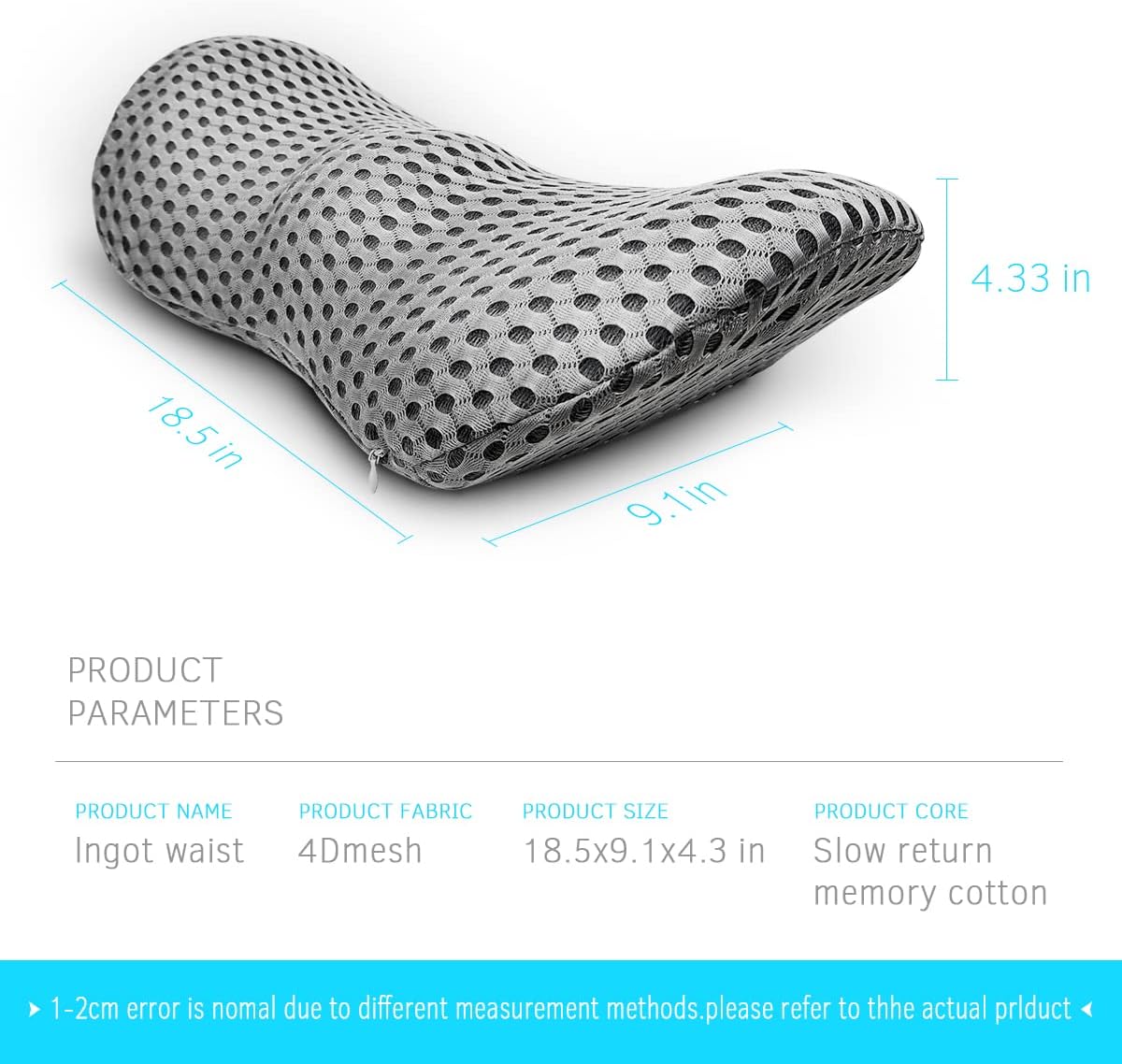 Lumbar Support Pillow - Memory Foam for Low Back Pain Relief, Ergonomic Streamline Car Seat, Office Chair, Recliner and Bed (Upgrade Gray)