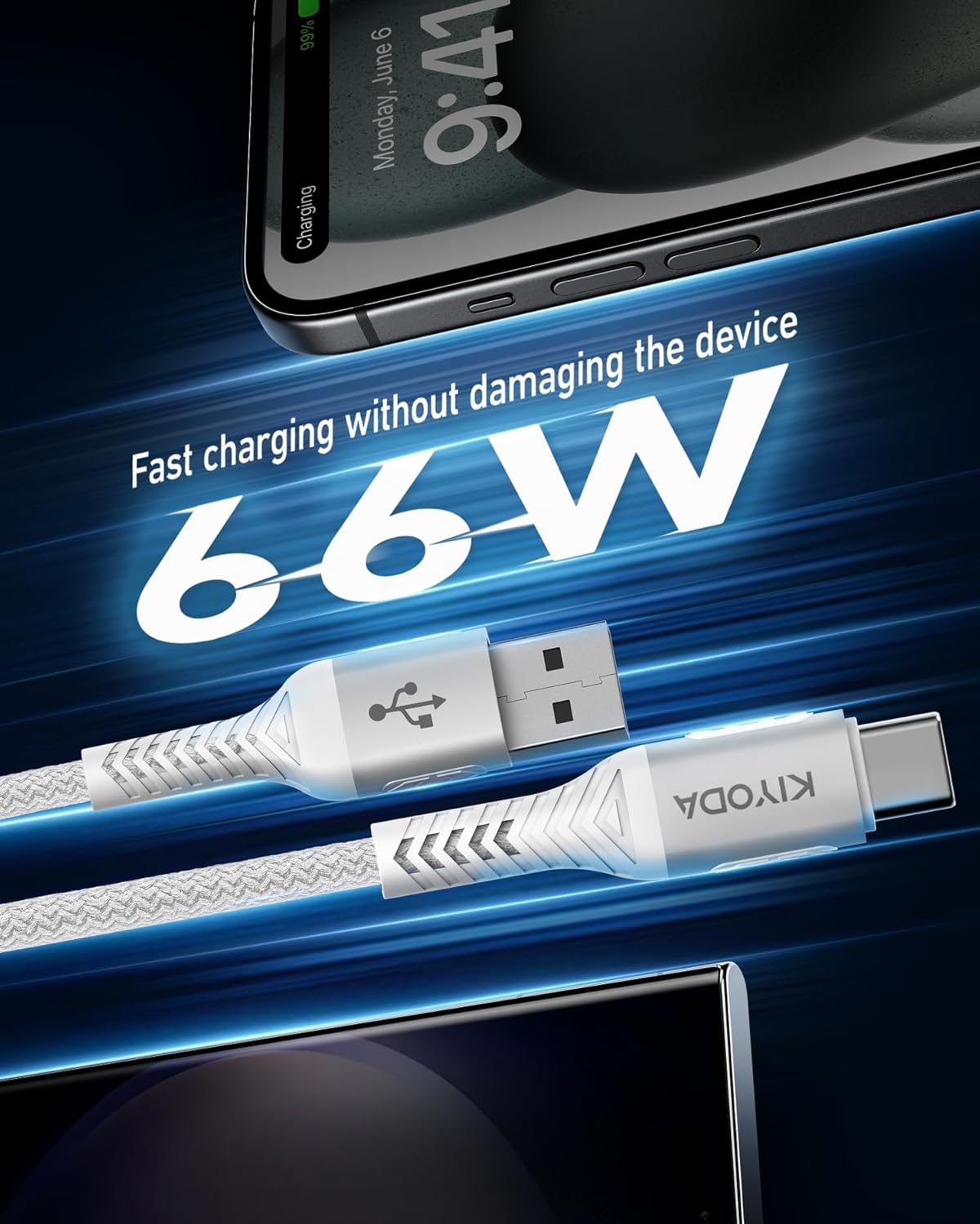 Coiled USB to USB C Cable for Car 3FT/6FT, USBC Cables Fast Charging Braided USB-A to USB-C Phone Charger Cord USB Type C Cable for iPhone 16 15 Pro Max, Samsung Galaxy S24 S23 and More-2Pack Silver