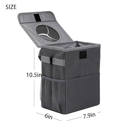 Car Garbage can with lid Leak Proof Vehicle Trash Can 3 Storage Pockets Hanging Waterproof car Trash Bag for SUV Grey