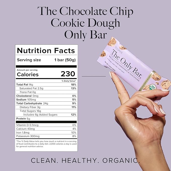 Truvani Plant Based Snack Bars | Chocolate Chip Cookie Dough 1 Pack | 5g Protein | USDA Organic and Vegan | The Only Bar | Dairy, Soy, and Gluten Free | Individually Wrapped