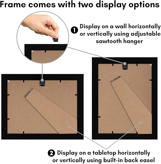 Americanflat 6x8 Picture Frame in Black Set of 2 - Displays 4x6 With Mat and 6x8 Without Mat - Composite Wood with Shatter Resistant Glass - Horizontal and Vertical Formats for Wall and Tabletop