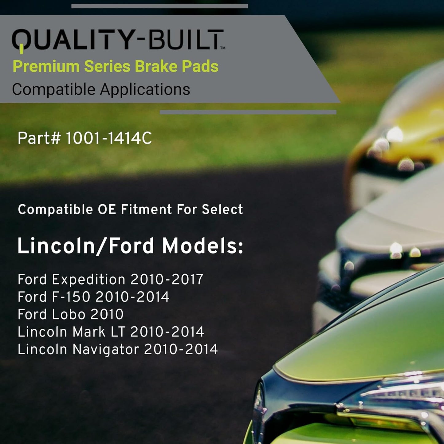 Premium Ceramic Front Brake Pads (1001-1414C) Compatible with Ford Expedition 2010-2017, Ford F-150 2010-2014, Ford Lobo 2010-2010, Lincoln Mark LT 2010-2014, Lincoln Navigator 2010-2014