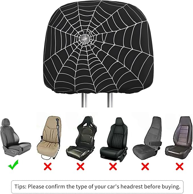 Dujiea 2 Pack White Spider Web Car Headrest Covers, Universal Soft Car Seat Head Rest Cover Protector, Vehicle Accessories Fabric Headrest Cover for Cars Vans Trucks