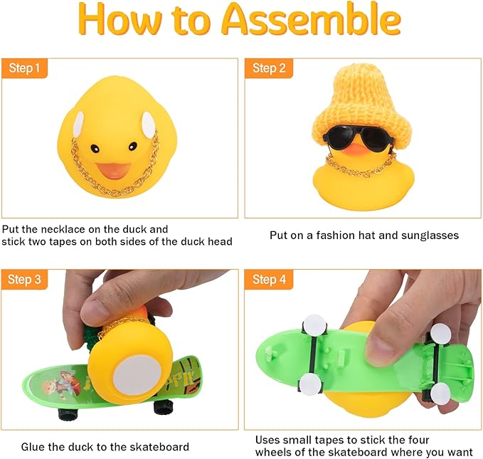 wonuu Car Duck Ornament Rubber Duck Car Dashboard Decoration for Car Dashboard Decoration Accessories with Mini Hat, Necklace, Sunglasses, Chair or Skateboard