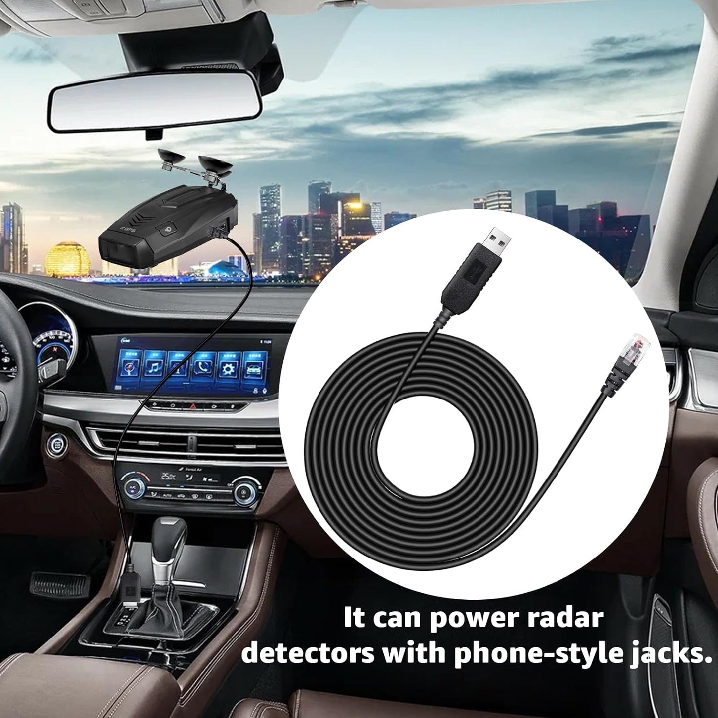 USB to RJ11 Radar Detector Power Cable,DC5V-12V Power Cable Replacement for Escort, Uniden, Radenso XP, Beltronics & Whistler Radar Detectors (13FT Length)