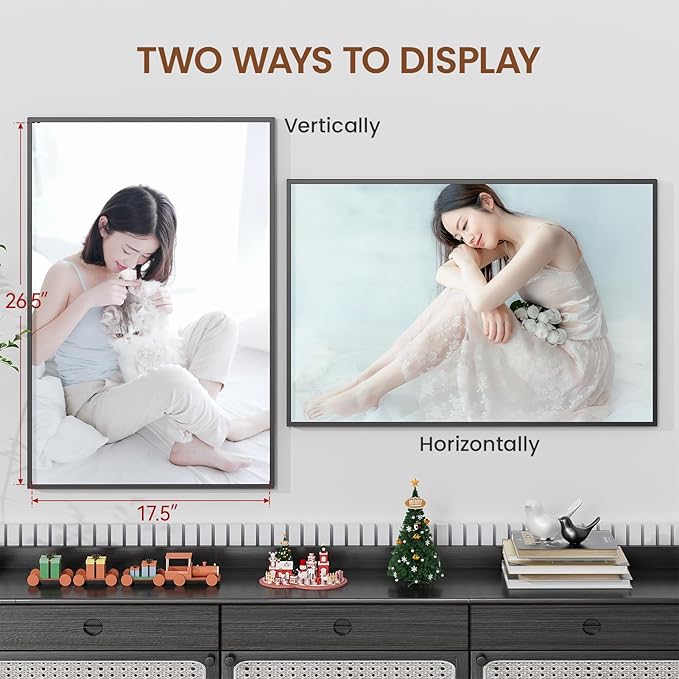 Heimlove 18x27 Metal Picture Frame,Black Aluminum Wall Gallery Poster Puzzles Artwork frames-Real Tempered Glass,Mounting Horizontally or Vertically Decor for Wall-1Pack