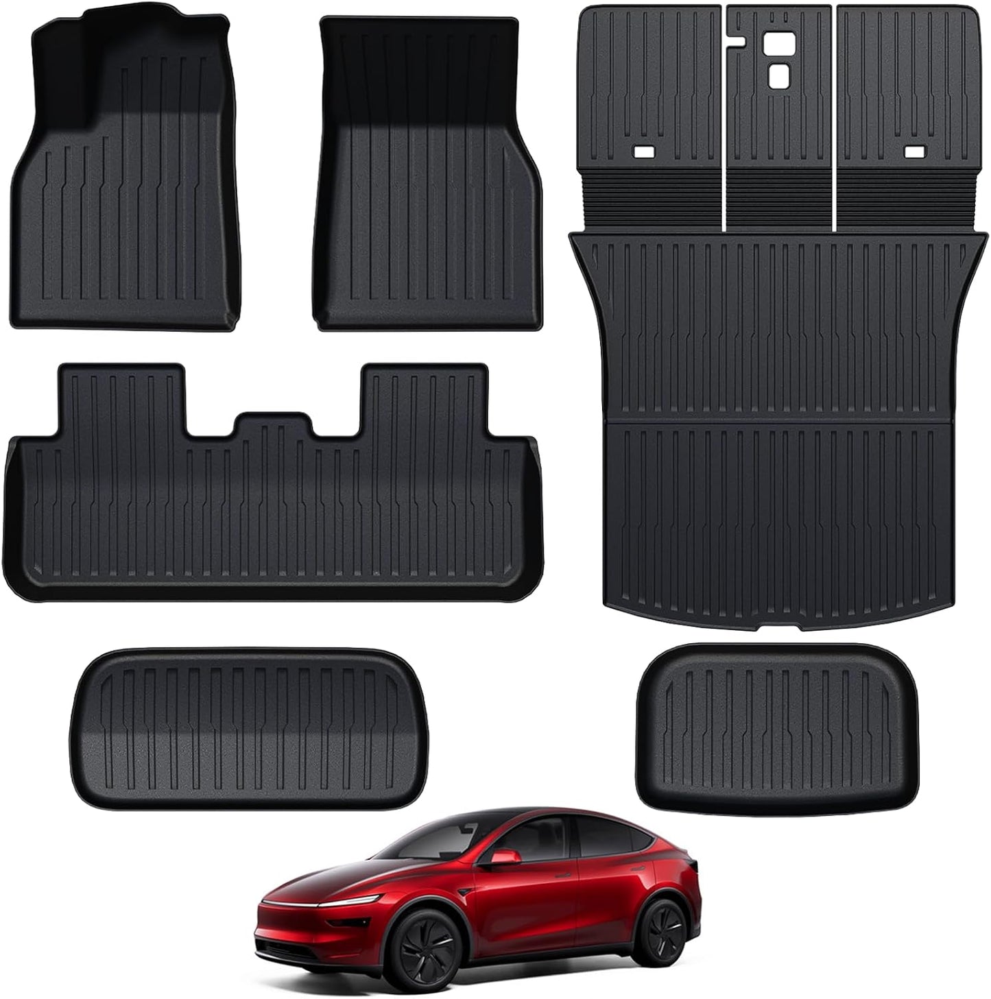 Floor Mats Set for 2025 2026 Tesla Model Y Juniper Accessories, Full Coverage All Weather Floor Mats Cargo Mat with Backrest Protectors