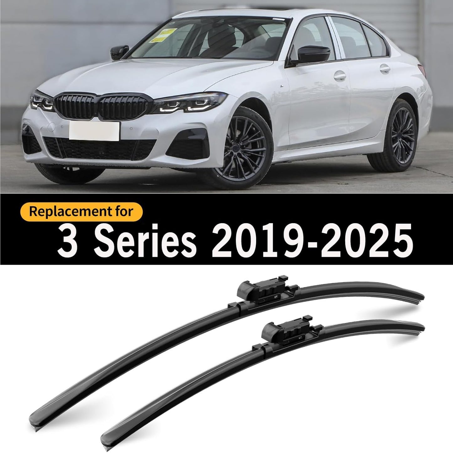 Front Windshield Wipers, 2-Piece Set for BMW 3 Series 330i 330e M340i 2019 2020 2021 2022 2023 2024 2025, Automotive Replacement Front Wiper Blades for Car Window