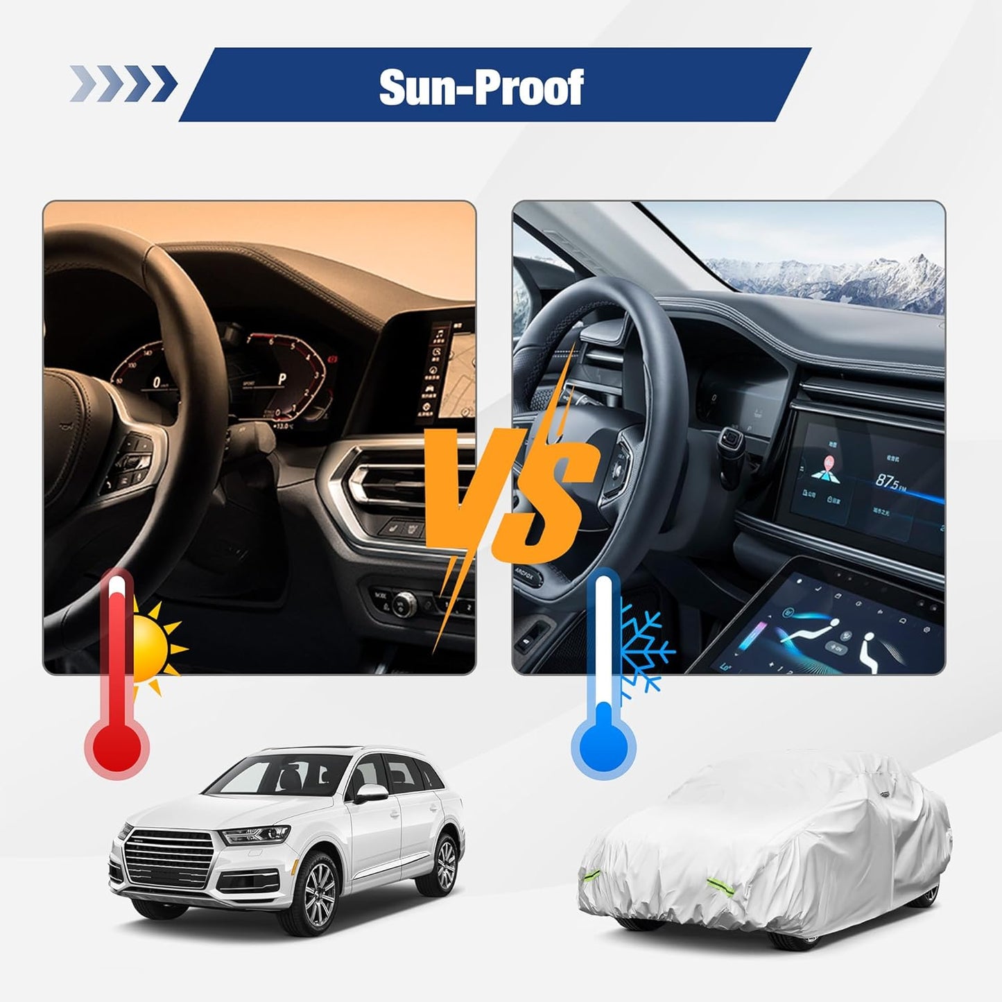 YOLENY Car Cover Waterproof All Weather Full Exterior Covers with Zipper，Universal Fit Sedan Dodge Challenger,Chevrolet Impala,Toyota Avalon,Cadillac Deville/Seville, Lexus ES etc.(UP to 201 inch)