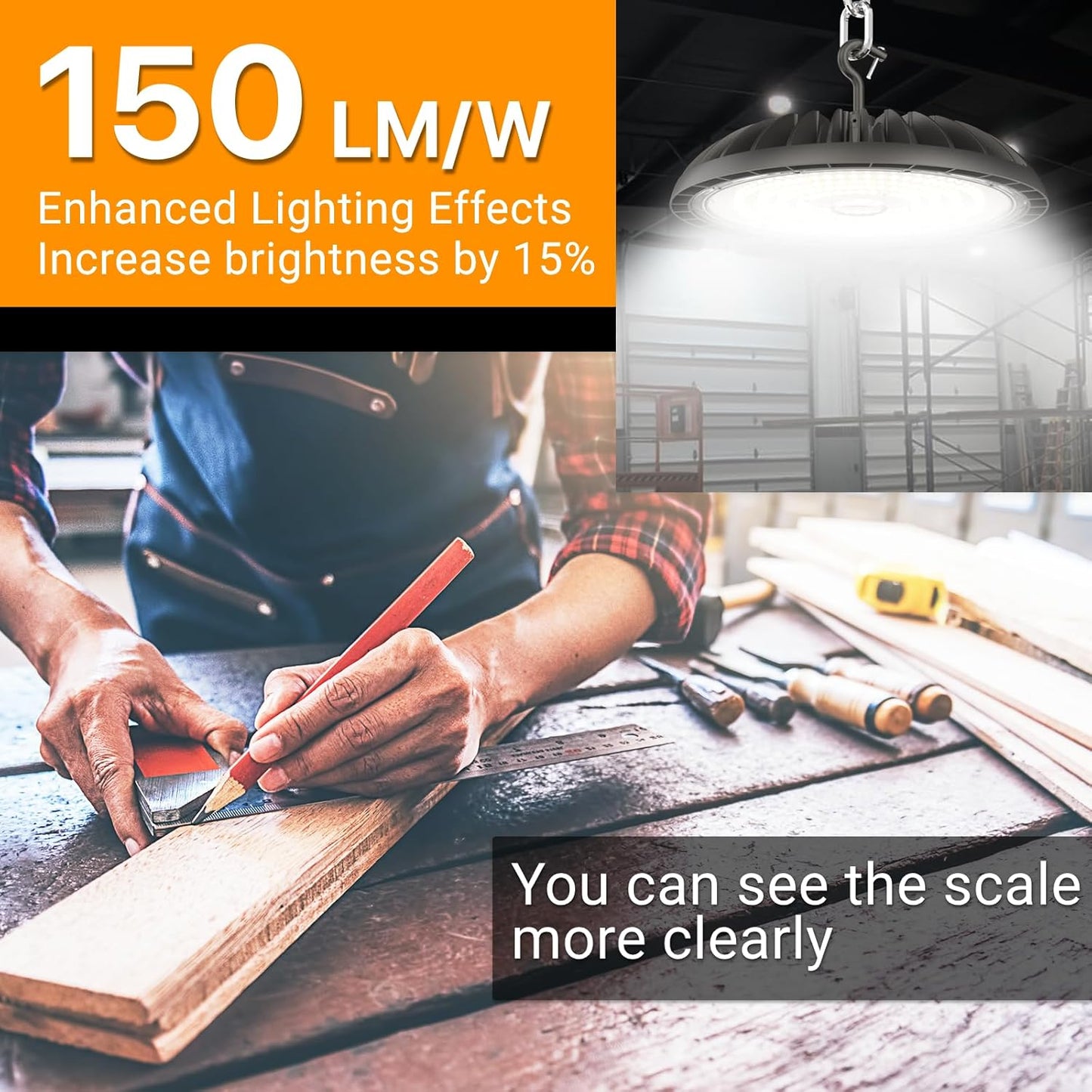 2 Pack LED High Bay Light 200W 30000 lm, 5000K UFO High Bay Led Shop Lights ETL Listed US Hook 5' Cable Plug, 800W MH/HPS Eqv. Commercial Lighting for Workshop, Garage, Warehouse 100-277V