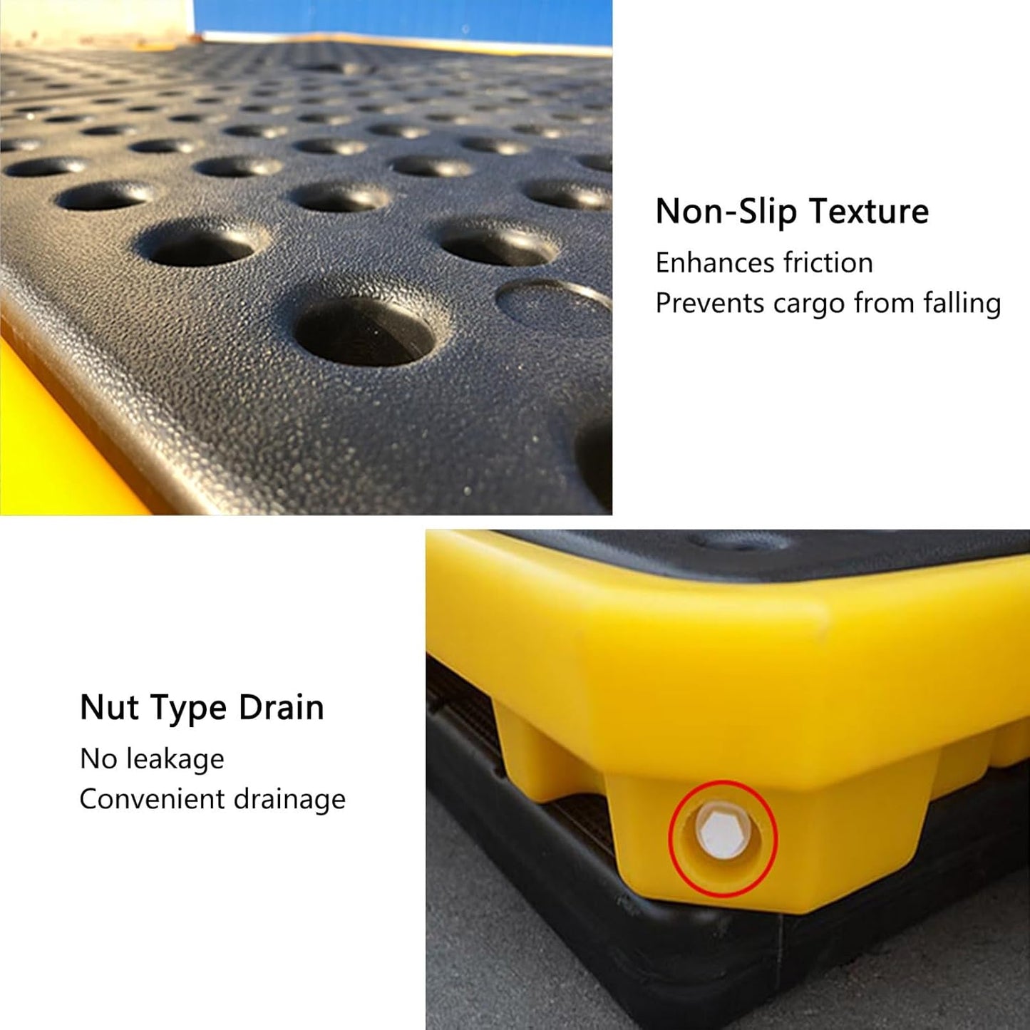 2 Drum Containment Spill Pallet, Polyethylene Low Profile Paint Bucket Tray, Industrial Garage Storage Detachable Shipping Leakproof Platform (Color : Yellow-1 Pack, Size : 20.9"x16.1"x4.7"