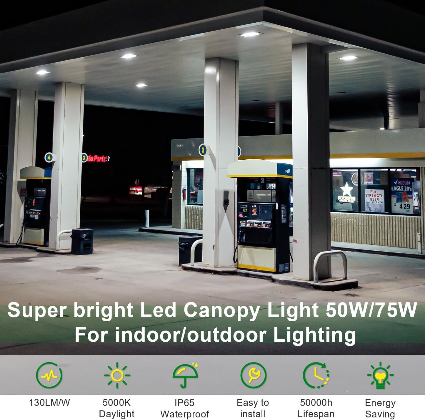 80W/60W/40W Power Selectable LED Canopy Garage Light with 3CCT (3500K/4000K/5000K), LED Parking Garage Lights 90-277V IP65 Commercial Residential Lights DLC (40W/ 60W/80W Power Selectable -2 PACK)