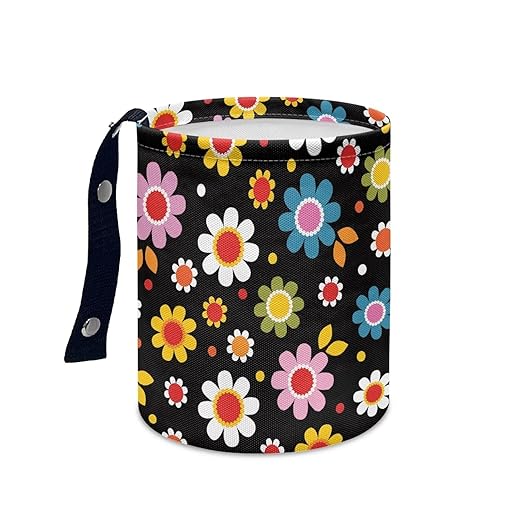 Colorful Hippie Flowers Car Trash Can Collapsible Car Waste Basket Container Waterproof Auto Storage Box Travel Accessories