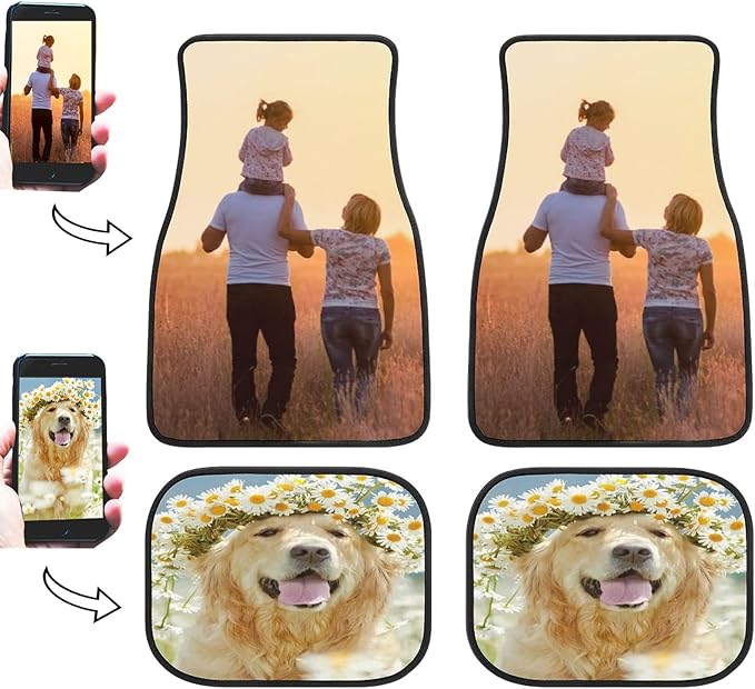 Personalized car mats 4 Pieces Custom Floor mats for Cars SUV Sedan Truck Van with Text and 3D Picture (Black with Red)