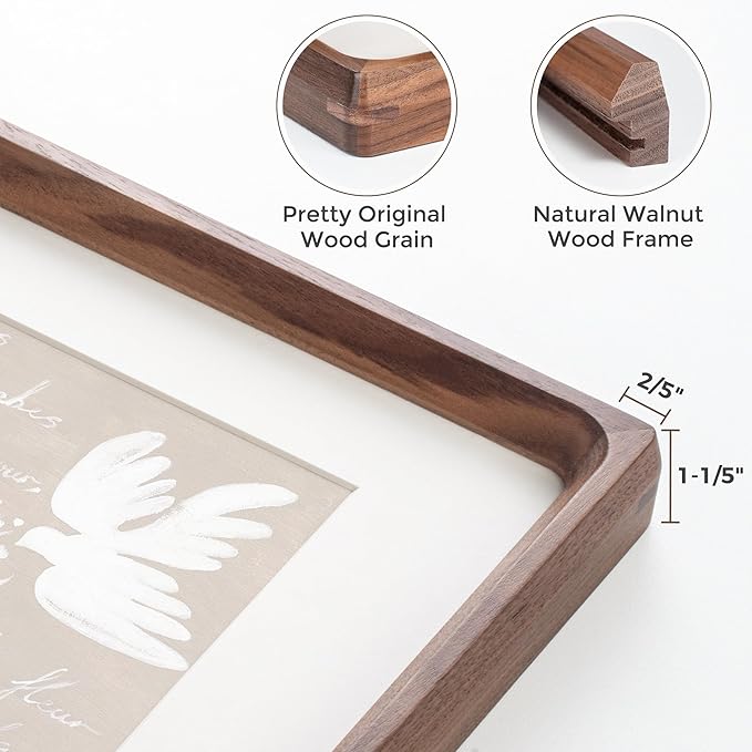Heimlove 18x24 Picture Frames Natural Walnut,Original Wood Hand Make Crafted Poster Frame with Mat to 16x20 Graduation Picture Display,Family Picture,Wedding Picture,Photo,Document Wall Mounted