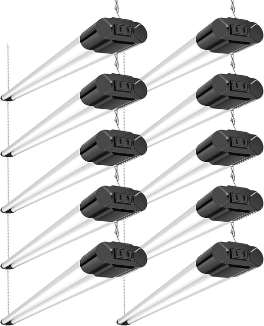 Bbounder 10 Pack Linkable LED Utility Shop Light, 4 FT Integrated Fixture for Garage, 40W Equivalent 250W, 5000K Daylight, Surface + Suspension Mount, Florescent Light Fixture Replacement, Black
