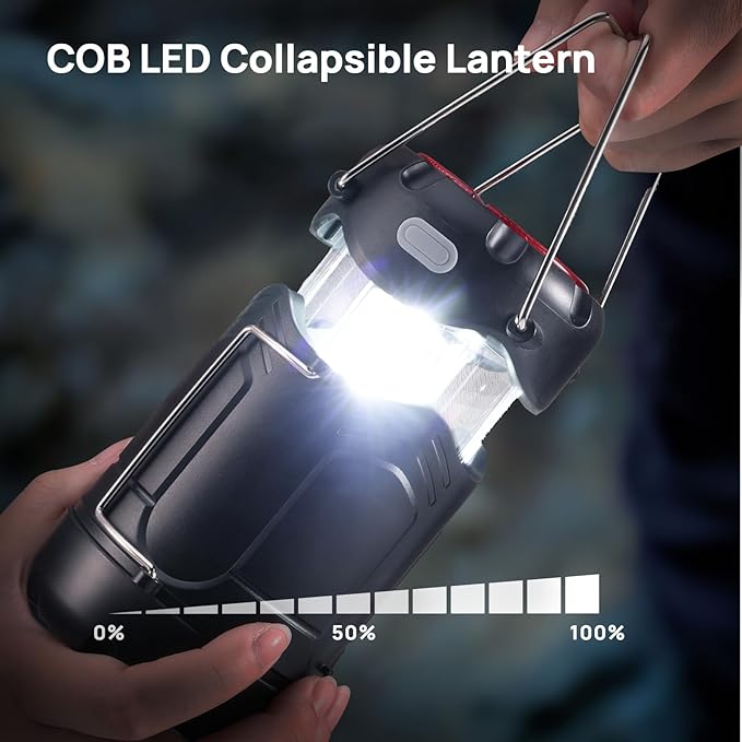 2 Pack Collapsible LED Camping Lantern, Consciot USB C Rechargeable and Battery Powered 2-in-1 Emergency Light with Flashlight and Magnetic Base, Power Outages Hurricane Supplies Survival Kits,Black