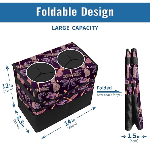 Car Trash Can Purple Dragonfly Large Storage Garbage Can with Lid Hanging for Back Seat Leakproof Automotive Vehicle Trash Bin