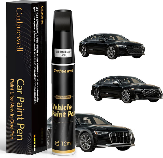 (LY9B) Brilliant Black Touch Up Paint Compatible with Audi, Exact Match Car Paint Pen Automotive Scratch Repair Remover Kit Quick & Easy Solution for Vehicle Chips and Nicks
