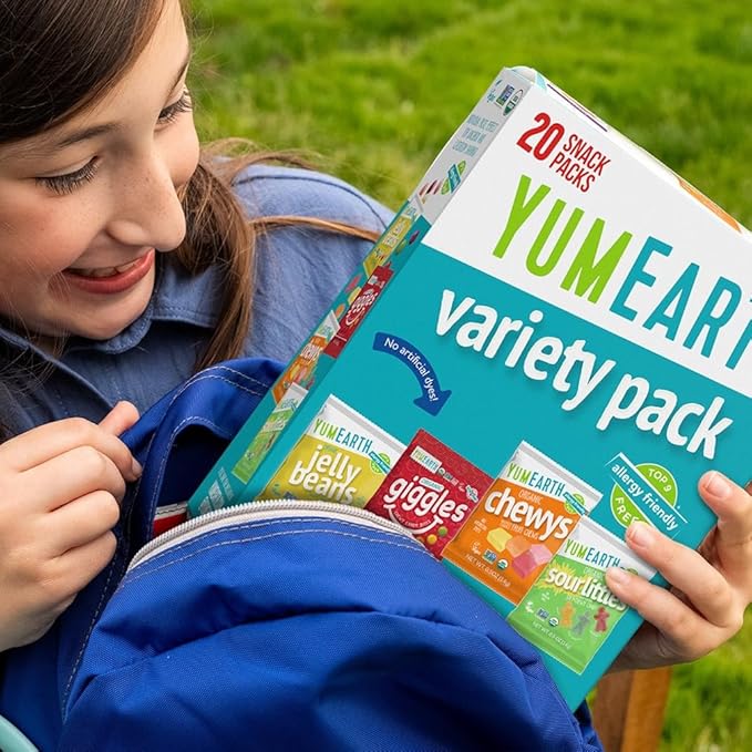 YumEarth Organic Variety Box - Jelly Beans, Giggles, Chewys, Sour Littles - Allergy Friendly (Top 9 Free), No Artificial Dyes or Flavors, Non GMO, Gluten Free, Vegan -Individually Wrapped (Pack of 20)