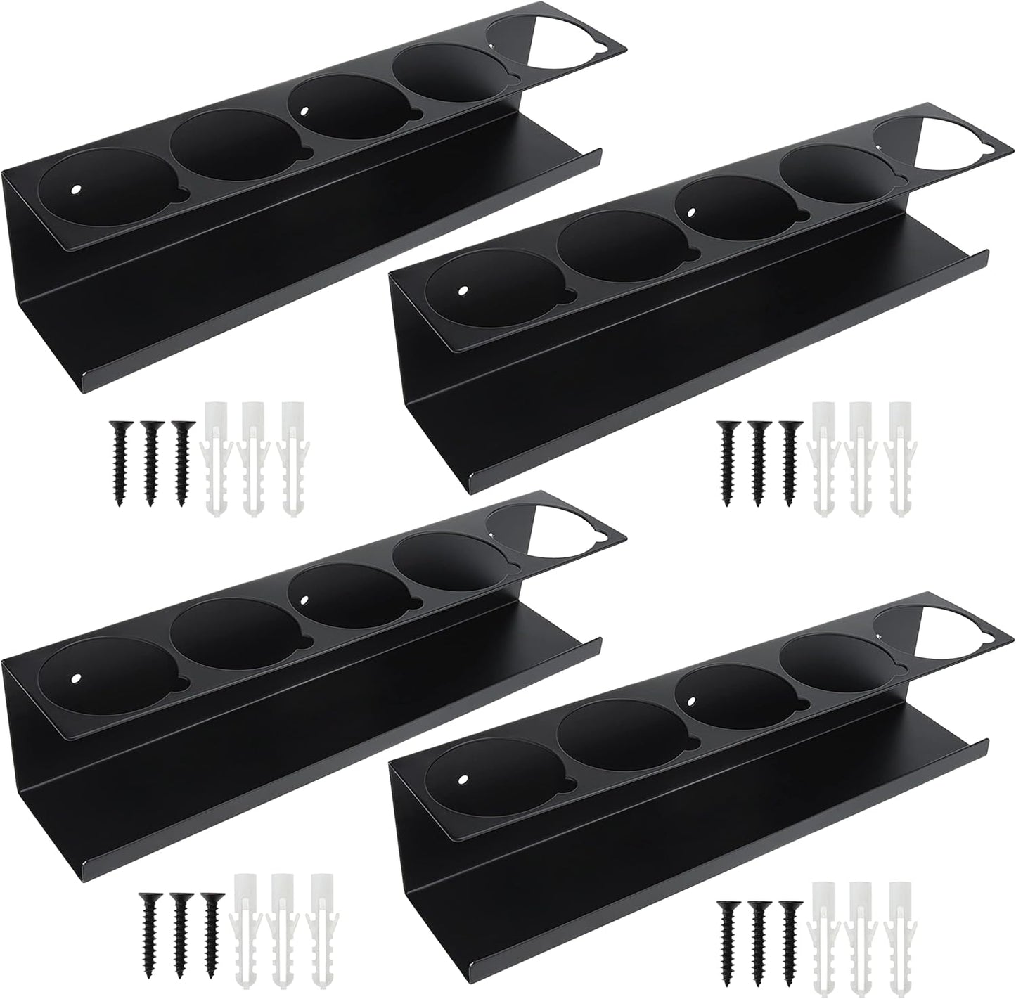 RealPlus Aerosol Spray Can Holder Rack Organizer, 5 Can Spray Bottle Holder Heavy-Duty Steel Wall Mounted for Garage and Workspace, Pack of 4