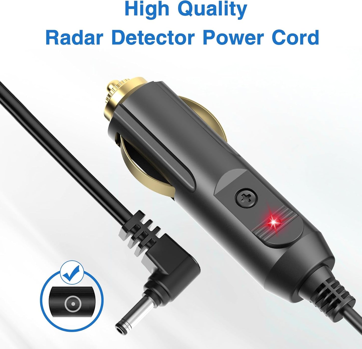 Radar Detector Power Cord Compatible with Cobr RAD 350 380 450 480i 700i XRS9370 XRS955 XRS5300 XRS7700 Radar Laser Detector, Radar Detector Power Cable with DC3.5 Interface 6.5ft