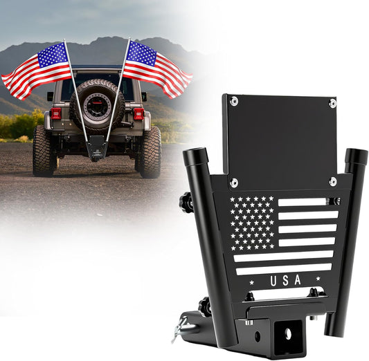 Heavy Duty Dual Hitch Flag Holder with 2'' Trailer Receiver, Trailer Hitch Flag Pole Holder, Universal Hitch Flag Pole Holder Kit with Cars, Trucks, SUV, Pickups, Campers & Trailers