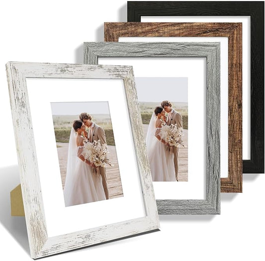 8x10 Picture Frame Set of 4, Made of Real Glass and Multicolour Wooden Frame, 8 by 10 Photo for Wall or Tabletop - Display Picture 5x7 with Mat or 8x10 Without Mat
