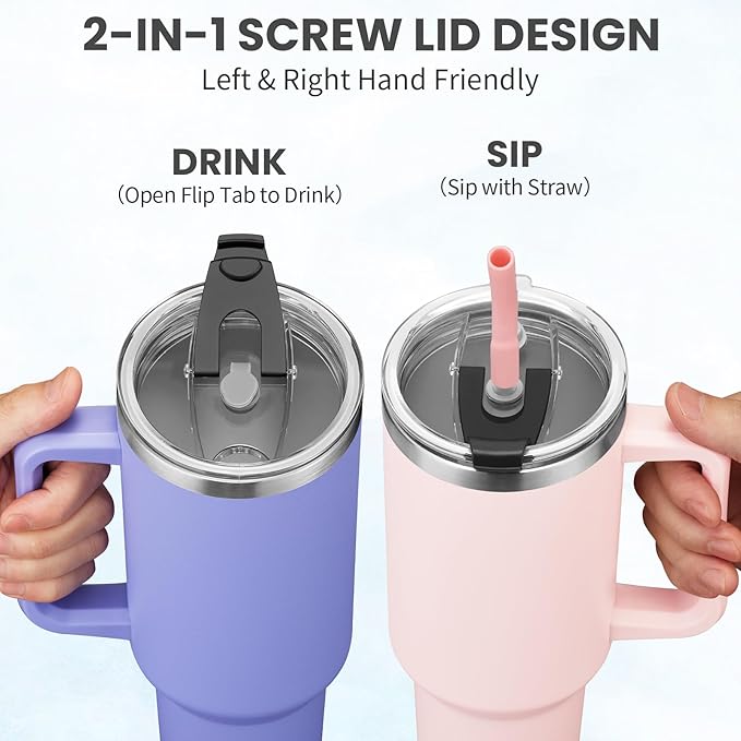 BENZZO Tumbler with Lid and Straw 40oz Stainless Steel Hydro Tumblers with Protective Boot & Double Threaded Cap, Thermal Travel Coffee Mug Flask Keeps Cold-34 Hrs for Camping Office, Double Wall