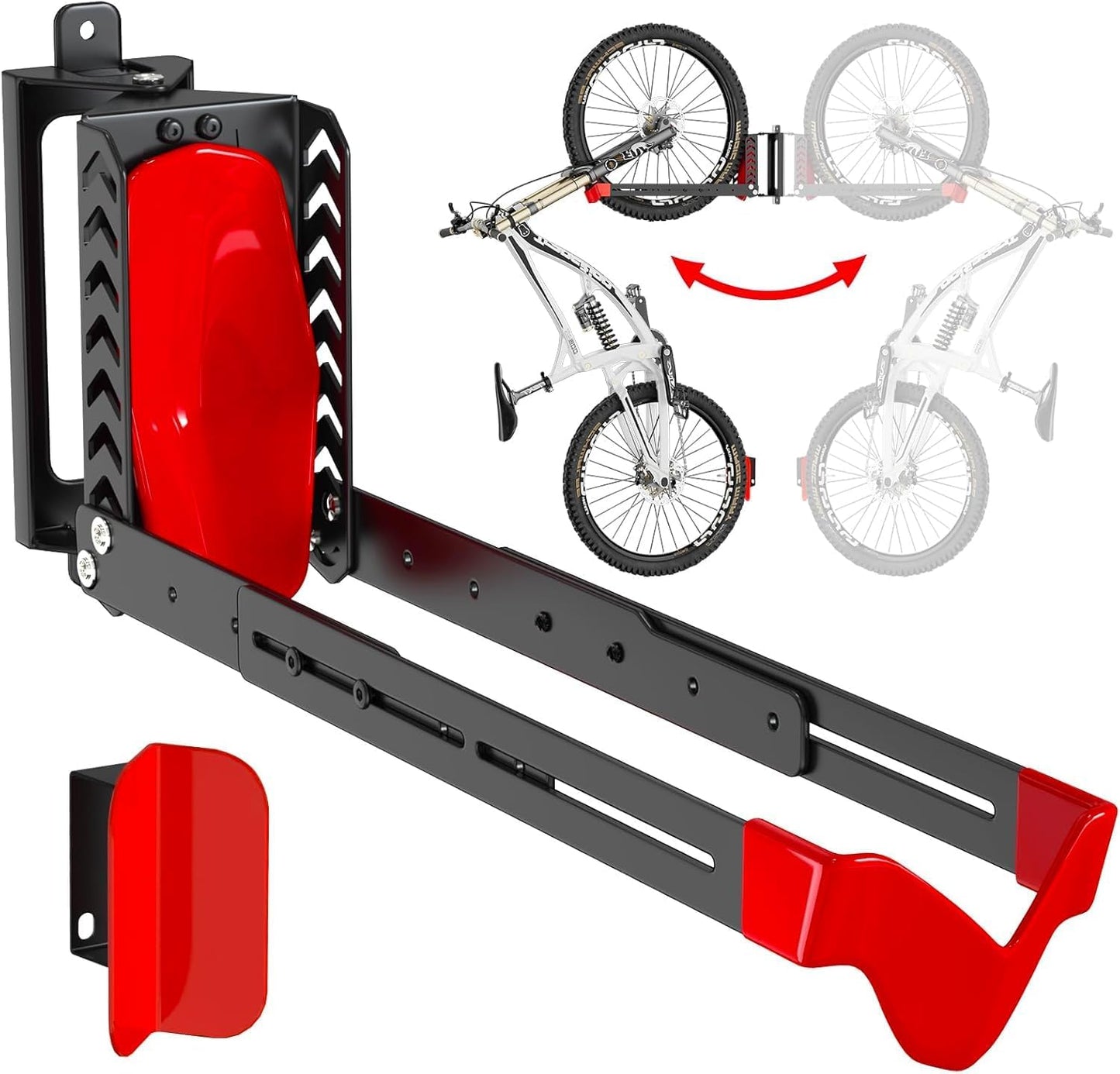 Swivel Bike Rack Wall Mount, Bike Hangers for Garage, Space-Saving Vertical Bike Holder, Holds up to 77 lbs, Bicycle Wall Hanger Storage, No Heavy Lifting Required Indoor Hanging Bike Rack-Red