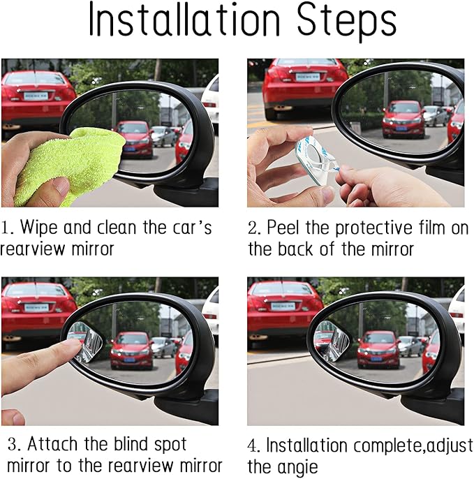 2 pcs Blind Spot Mirrors, HD Glass Convex 360° Wide Angle Side Rear View Mirror with ABS Housing for Cars SUV and Trucks