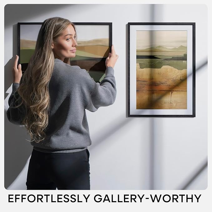 Homeforia 24x24 Black Wood Frame, High End Oak 24 x 24 Square Picture Frames with Mat 20 by 20 inches Photo, 24by24 Black Wooden Poster Frames Matted to 20x20 Print, Tempered Glass, Wall Kit, Set of 1
