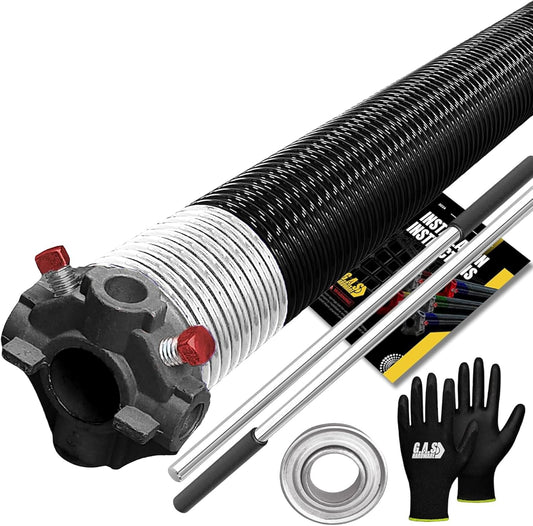 Garage Door Torsion Spring 295x2x48 Torsion Spring for Right Side of Garage Door with 1" Steel Bearing, Gloves, and Winding Bars Precision E-Coating 5-Year Warranty Minimum 30,000 Cycles (Black Cone)