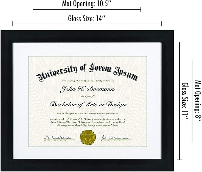 Americanflat 11x14 Black Diploma Frame - Displays 8.5x11 with Mat or 11x14 Inch Without Mat - Shatter-Resistant Glass - Hanging Hardware Included (2-Pack)