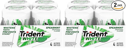 Trident White Spearmint Sugar Free Gum, 4 Bottles of 60 Pieces (240 Total Pieces) (Pack of 2)