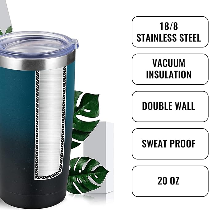 8 pack 20 OZ Double Wall Stainless Steel Vacuum Insulated Tumbler Coffee Travel Mug With Lid, Durable Powder Coated Insulated Coffee Cup for Cold & Hot Drinks (OmbreIndigo, 8pack)