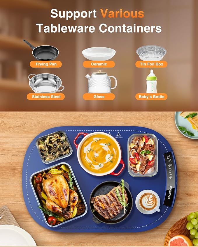 Warming Mat for Food - Roll Up Silicone Electric Warming Tray Full Surface Even Heating with 7 Temp Setting, 4 Hours Auto-Off, Raised Feet Protects Countertop, Food Warmers for Parties Buffet