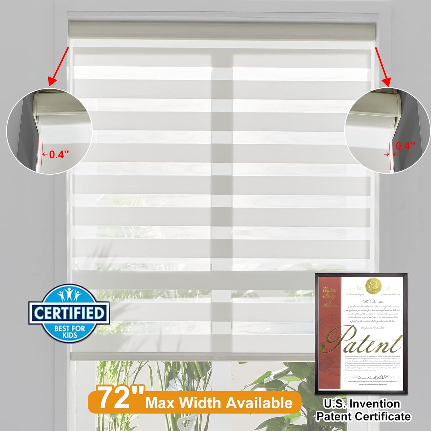 Persilux Cordless Zebra Blinds for Indoor Windows, Free-Stop Light Filtering Sheer Shades, Dual Layer for Day and Night, Roller Shades for Home (34.25" W X 64" H, Cream)