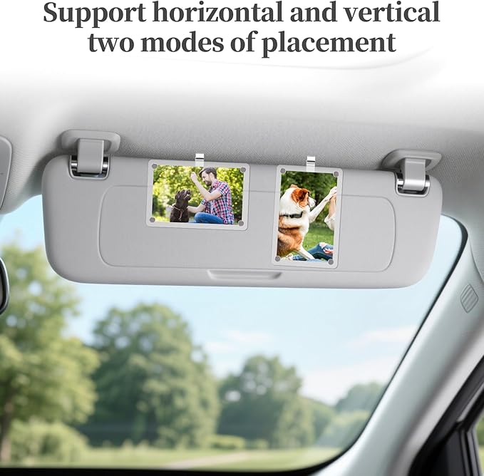 4 Pcs Car Visor Picture Holder, 3.1''W x 4.7''L Acrylic Personalized Car Accessories with Photo Visor Clip, Magnetic Picture Frame Suitable for Adding Family or Personal Photos