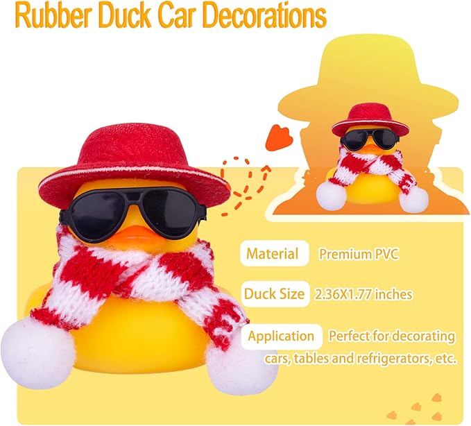 Rubber Duck Car Ornaments 2Pack Winter Duck Car Dashboard Decorations for Christmas Decor and Home Decorations with Mini Hat Scarf and Sunglasses(B)