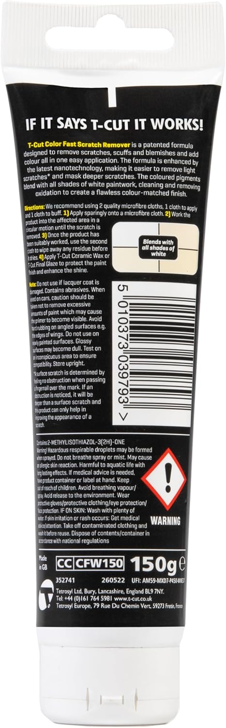 T-Cut Color Fast White Car Wax Polish Scratch Remover Color Enhancer, 5.3 Oz