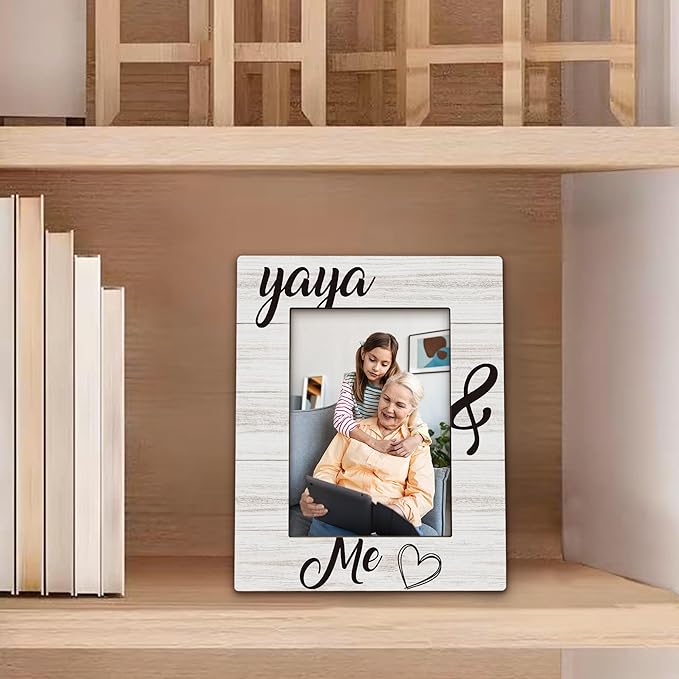 Yaya Gifts Picture Frame 5x7, Grandma Photo Frame, Christmas Mothers Day Birthday Gifts for Yayas from Grandkids Grandchildren, Yaya and Me Wooden Picture Photo Frames for Desk Home Room Decor
