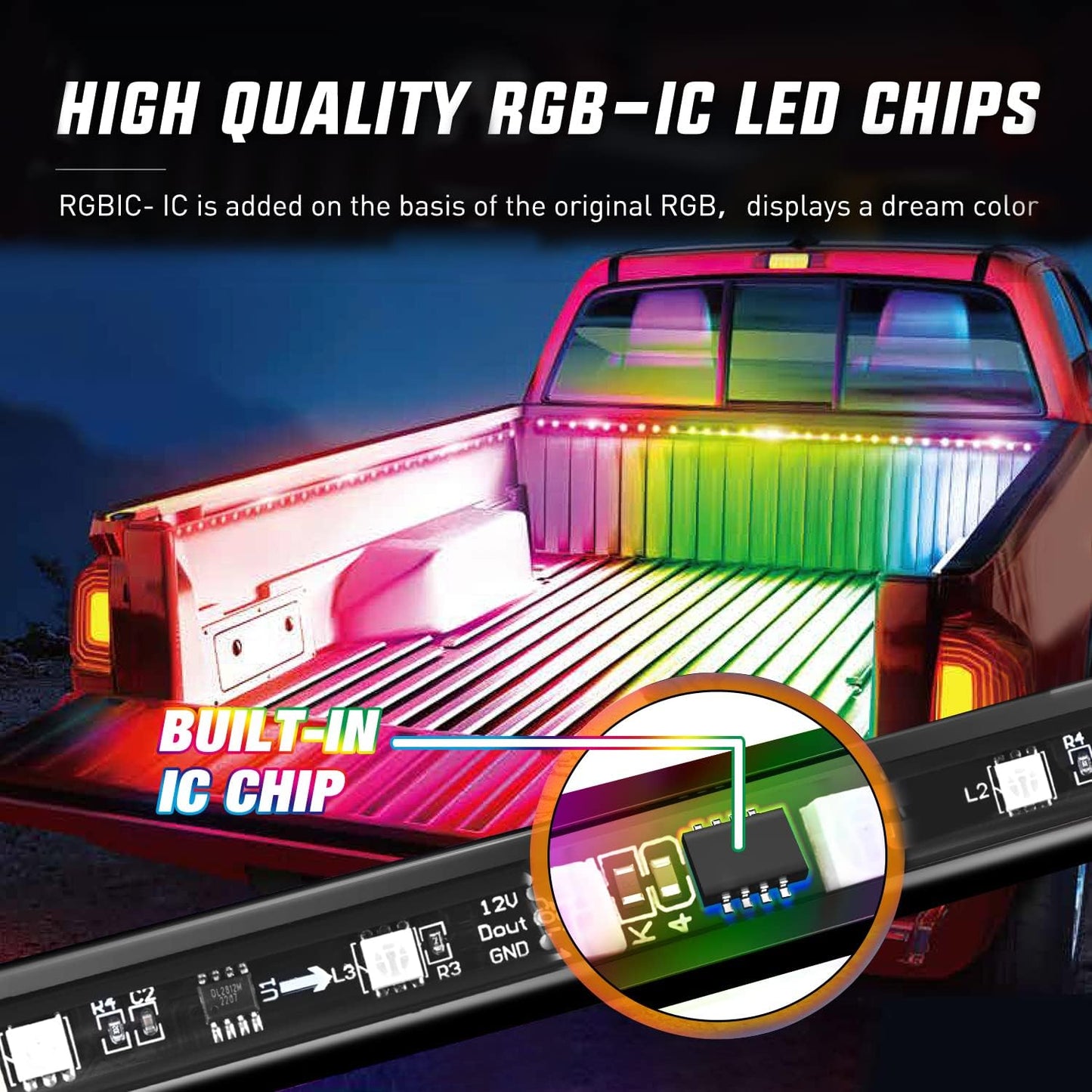 Nilight Truck Bed Light Strip RGB-IC LED Bar for Pickup Multi Dream Color DIY Music Synchronous with APP and RF Remote Control 3PCS 60 inch Cargo Lighting