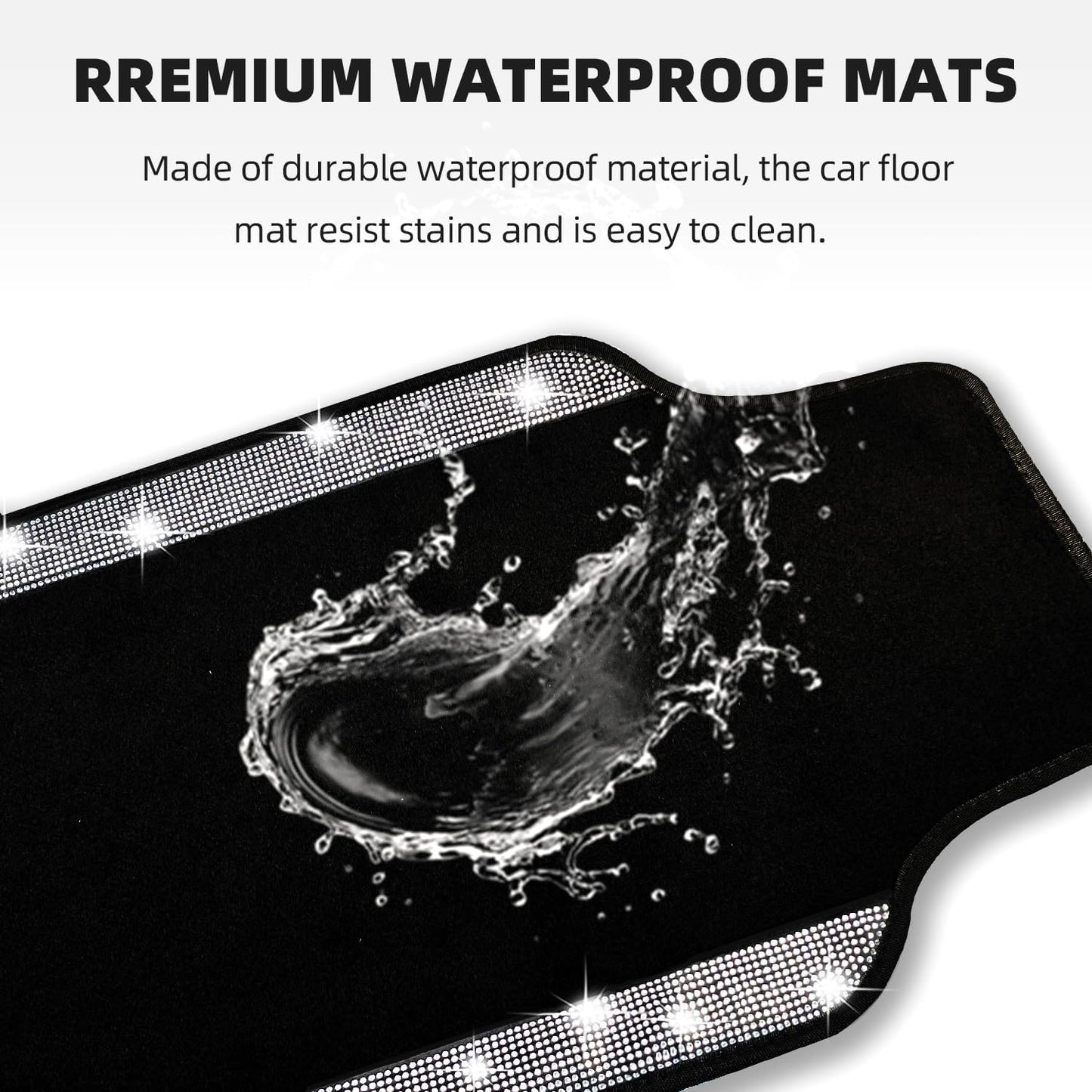 NBTEPEM Bling Car Floor Mats Full Set, Universal Fit Most Cars,SUV, Trucks, 4 pcs Sparkle Glitter Diamond Carpet for Women Girls with Anti-Slip Pad (Silver Diamond)