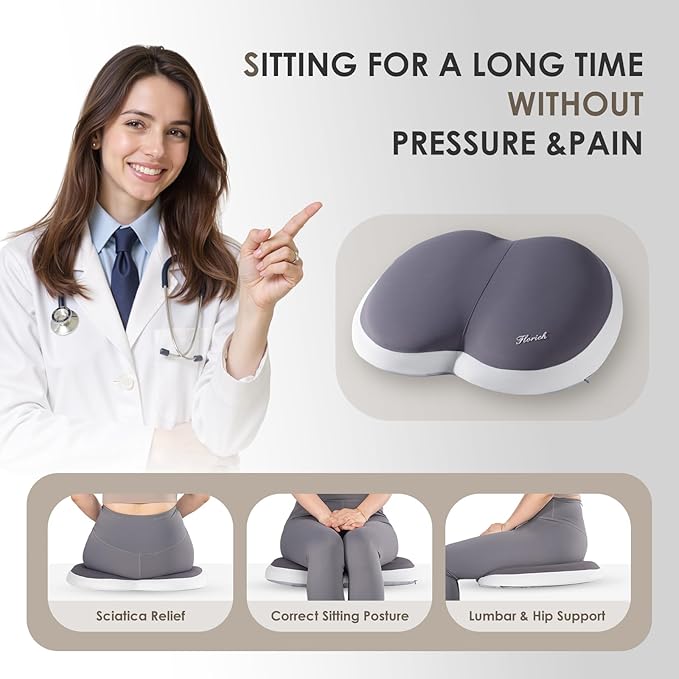 FLORICH Car Seat Cushion and Back Support for Car Ultrathick Memory Foam Office Chair Cushions with Lumbar Support Pillow for Sciatica & Back & Tailbone Pain Relief (Grey)