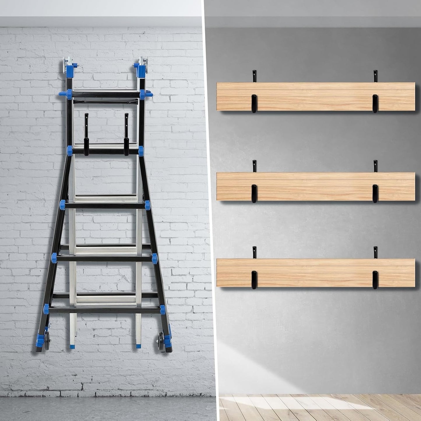 KURUI 10" Garage Organization Wall Hooks, 66 LB Heavy Duty Water Hose Holder for Hanging Ladder Extension Cord Garden Tool Cable, 4 Pcs, Black