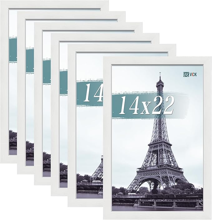 VCK 14x22 Picture Frames white Set of 6, Wide Border Wood Poster Frame, Multi-Directional Display Family Photos, Office Prints, Studio/Gallery Artwork, Woodgrain Series, Wall Hanging