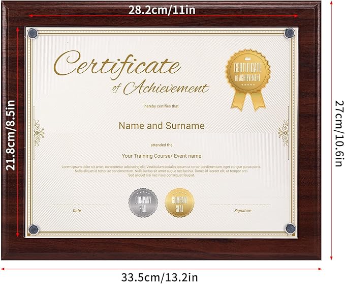 PETAFLOP Brown 8.5x11 Picture Frame, Certificate Award Document Plaque Wall Mounted Display, Single
